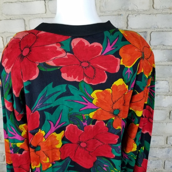 Shenanigans Womens Shirt Sz M Orange Green Floral - Picture 6 of 8